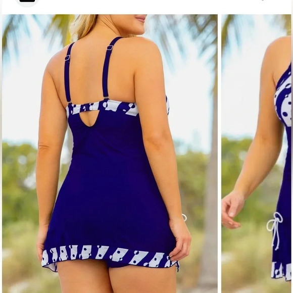 Rotita, 12, Royal blue/white tankini, with side slits and tie, adjustable straps - Picture 2 of 10